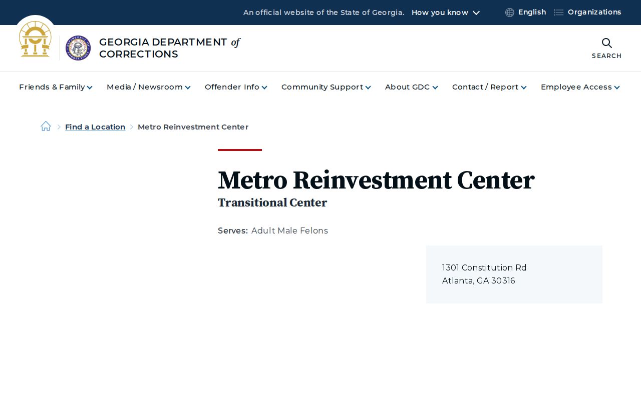 Georgia Department of Corrections Metro Reinvestment Center page
