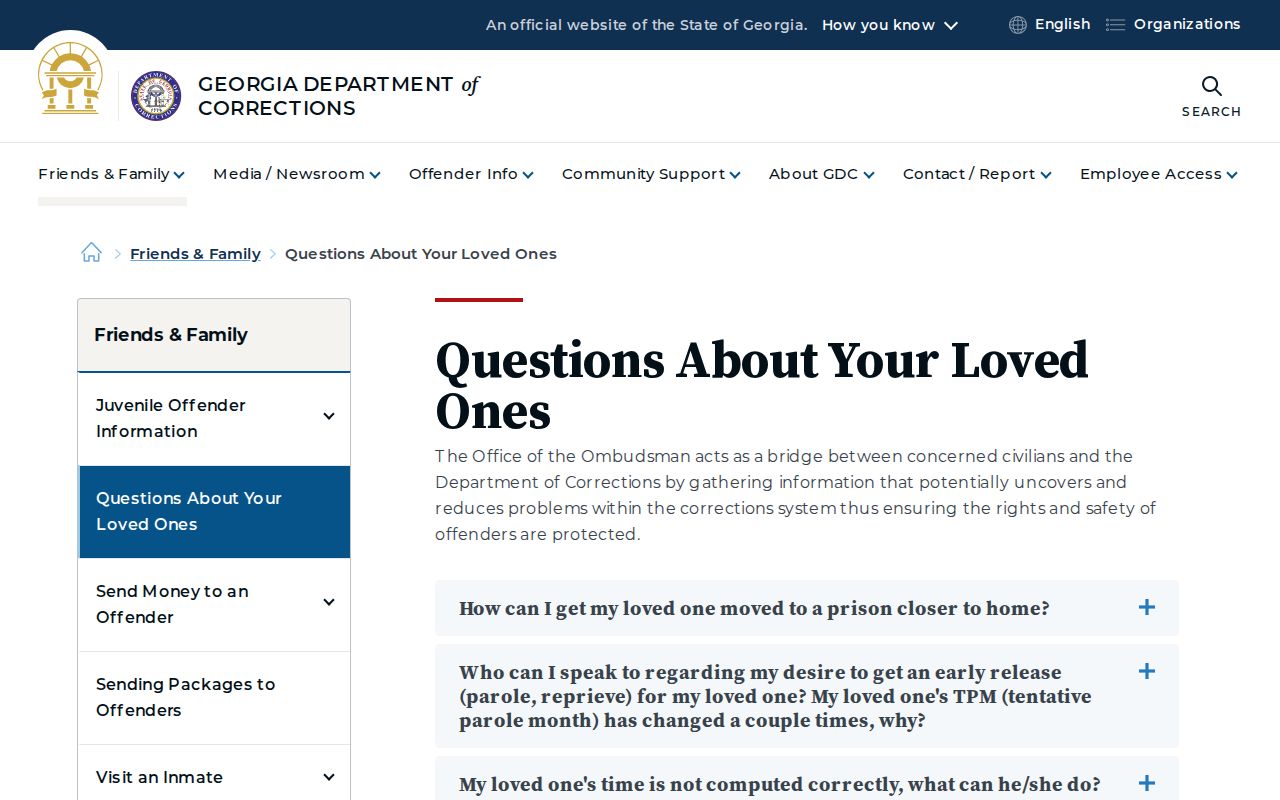 Georgia Department of Corrections release date help page