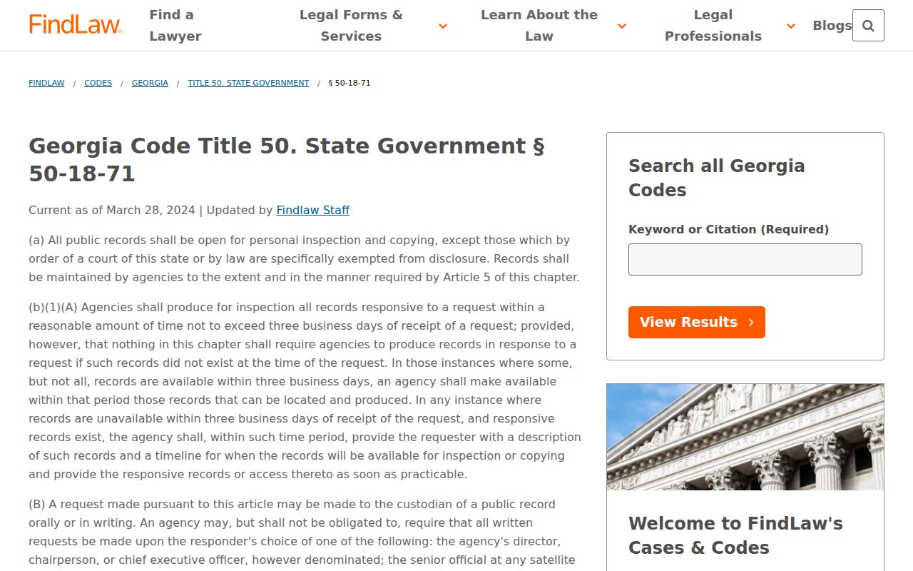 Georgia open-records production and fee provision